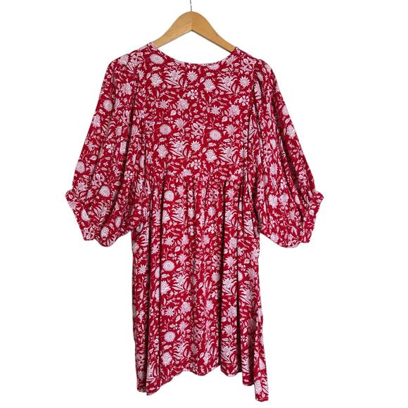 Lightweight Women's Spring Morning Flower Boho Smock Mini Dress Sz XL Red White - Picture 8 of 8